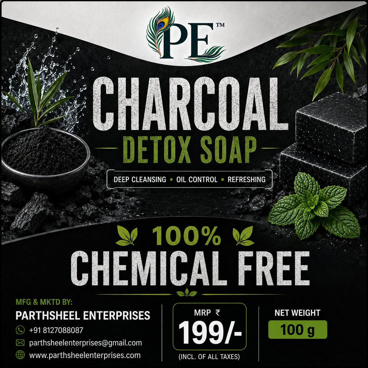 Activated Charcoal Detox Soap with Cooling Crystals