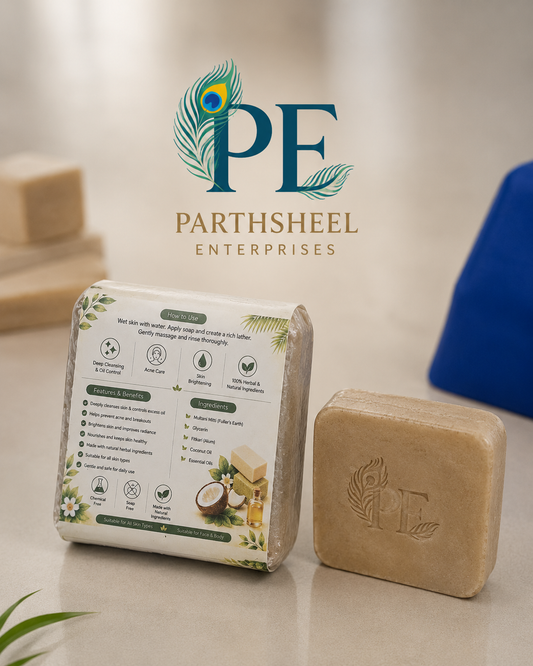 PE Herbal & Natural Handmade Multani Mitti & Alum Soap with Glycerin | Chemical Free | Deep Cleansing, Oil Control & Glowing Skin