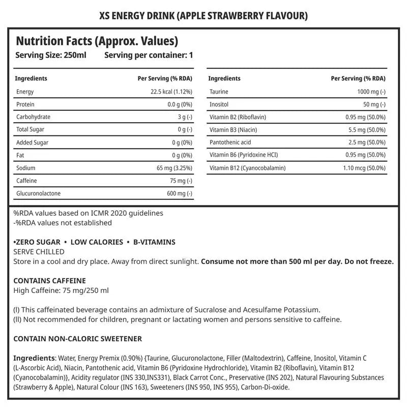 XS Energy Drink Apple Strawberry (Pack of 6)