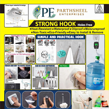 Strong Self Sticky Wall 5kg Load Capacity for Kitchen And Bathroom Hook