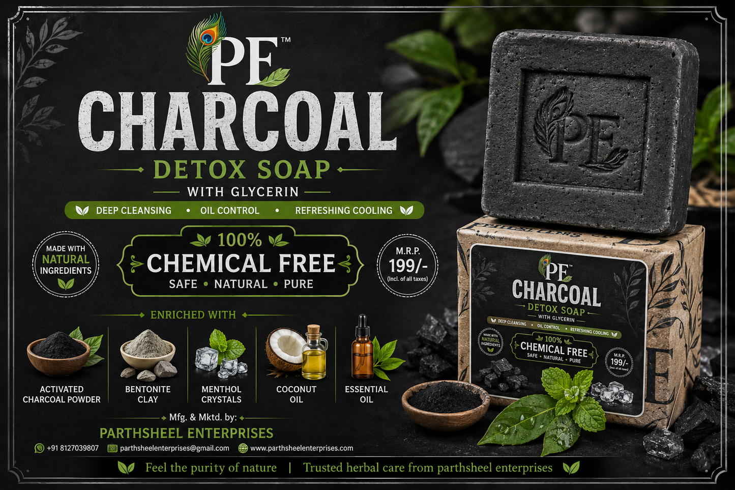 Activated Charcoal Detox Soap with Cooling Crystals
