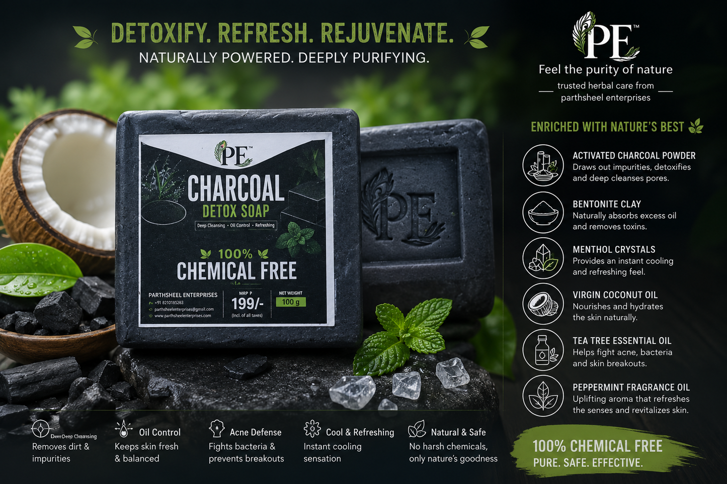 Activated Charcoal Detox Soap with Cooling Crystals