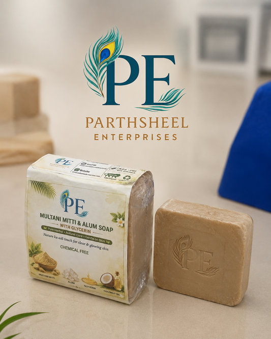 PE Herbal & Natural Handmade Multani Mitti & Alum Soap with Glycerin | Chemical Free | Deep Cleansing, Oil Control & Glowing Skin