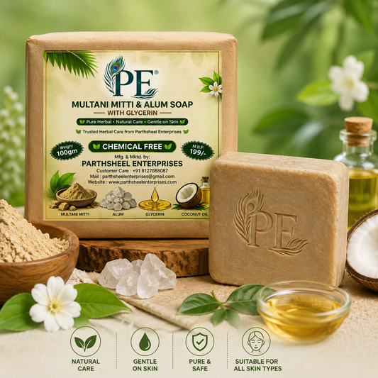 Herbal & Natural Handmade Multani Mitti & Alum Soap with Glycerin | Chemical Free | Deep Cleansing, Oil Control & Glowing Skin